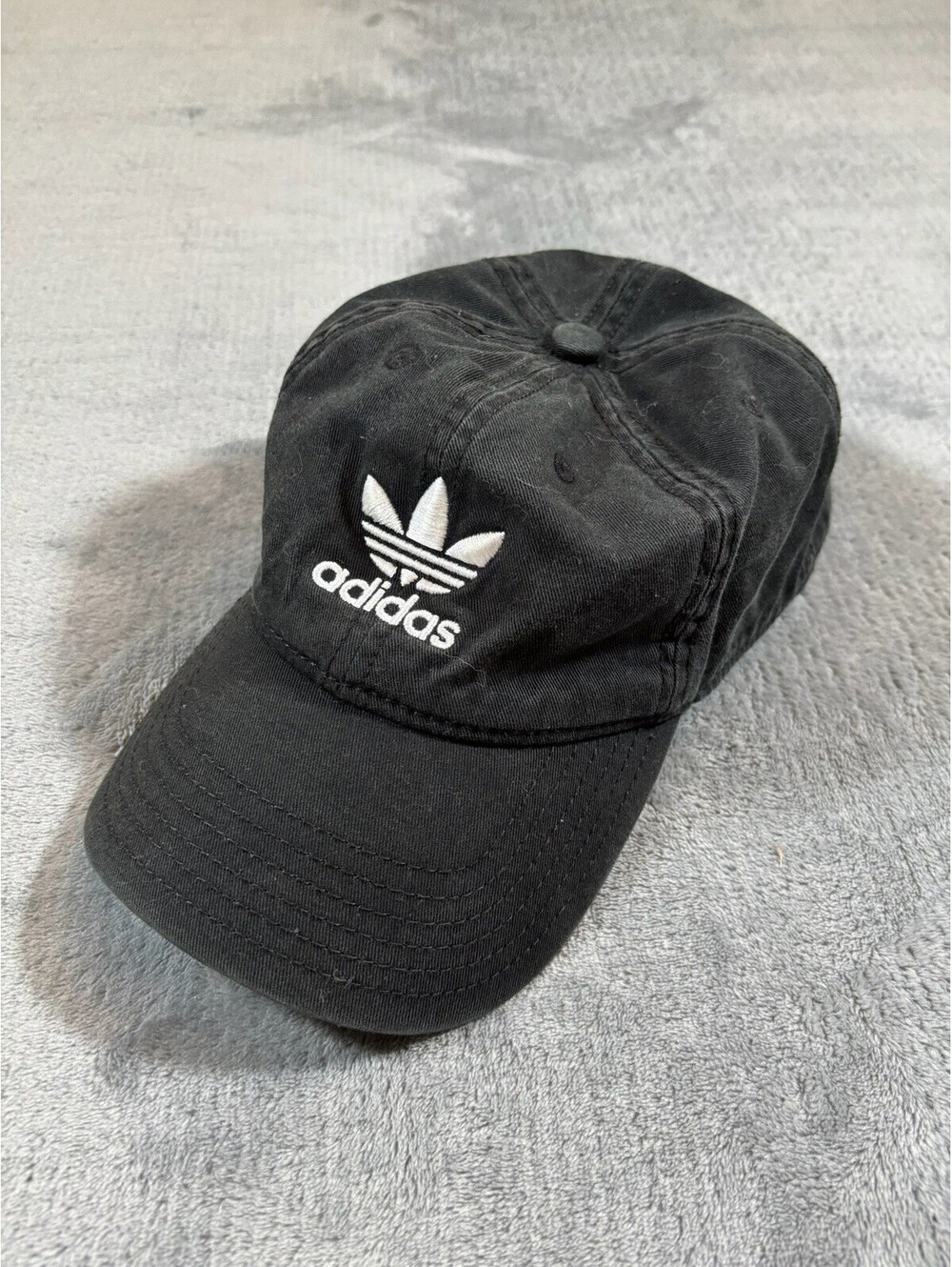 Adidas Original Trefoil Relaxed Strapback Hat Black White Embroidered Classic